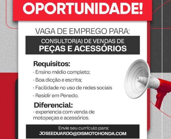 Vaga de consultor de vendas em Penedo